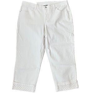 NEW JM Collection Women's White Curvy Fit Embellished Cuffed Jean Capri Size 14